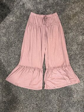 Women's Dusty Rose Flared Ruffle-Hem Pants